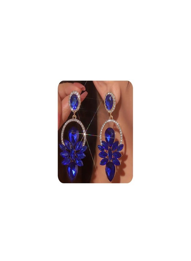 Chargances Vintage Royal Blue Rhinestone Statement Earrings Chic Crystal Teardrop Dangle Earrings for Wedding Women Brides - Image 1