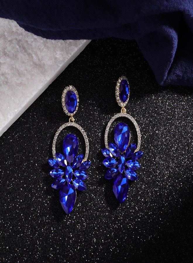Chargances Vintage Royal Blue Rhinestone Statement Earrings Chic Crystal Teardrop Dangle Earrings for Wedding Women Brides - Image 3