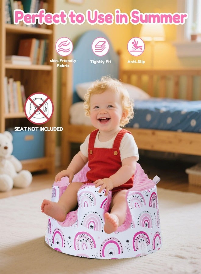 غطاء مقعد BOMOLOUR متوافق مع مقعد Bumbo و Nuby، غطاء مقعد أرضي قابل للإزالة وجيد التهوية للأطفال من الأولاد والبنات، المقعد غير متضمن (قوس قزح وردي) - Image 2