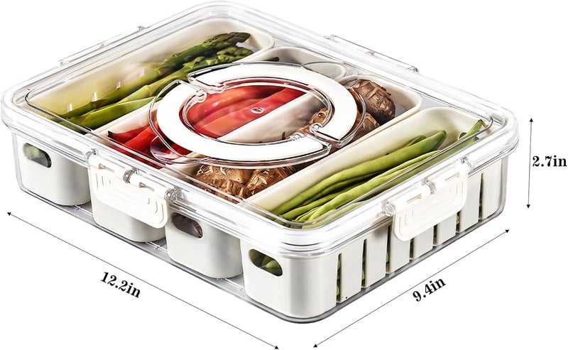 MineSign 2Pack Divided Snackle Box with Lids Stackable Food Serving Tray for Fruit&Veggie Plastic Fridge Storage Container for Pantry Freezer Clear Snack Box for Meal Prep Candy Nuts Spice - Image 2