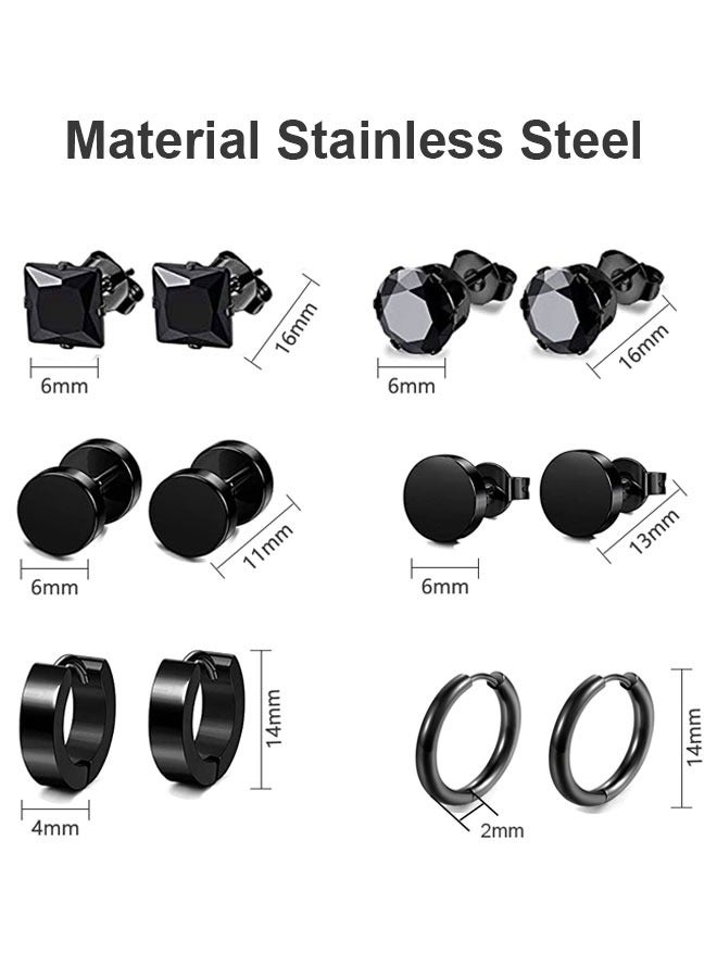 HAWAWA 12 Pairs 316L Surgical Stainless Steel Stud Earrings Set for Women Mens Small Hoop Earrings Hypoallergenic Tunnel Punk Style Round Ear Piercing Jewelry(Black Silver)  - Image 2