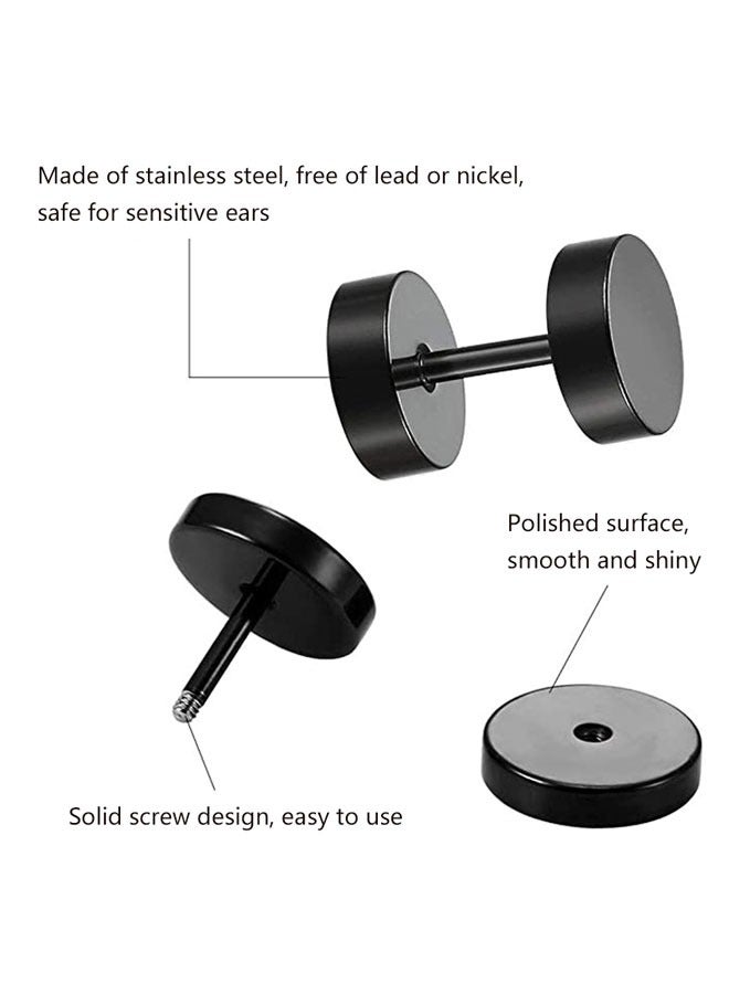 HAWAWA 12 Pairs 316L Surgical Stainless Steel Stud Earrings Set for Women Mens Small Hoop Earrings Hypoallergenic Tunnel Punk Style Round Ear Piercing Jewelry(Black Silver)  - Image 3