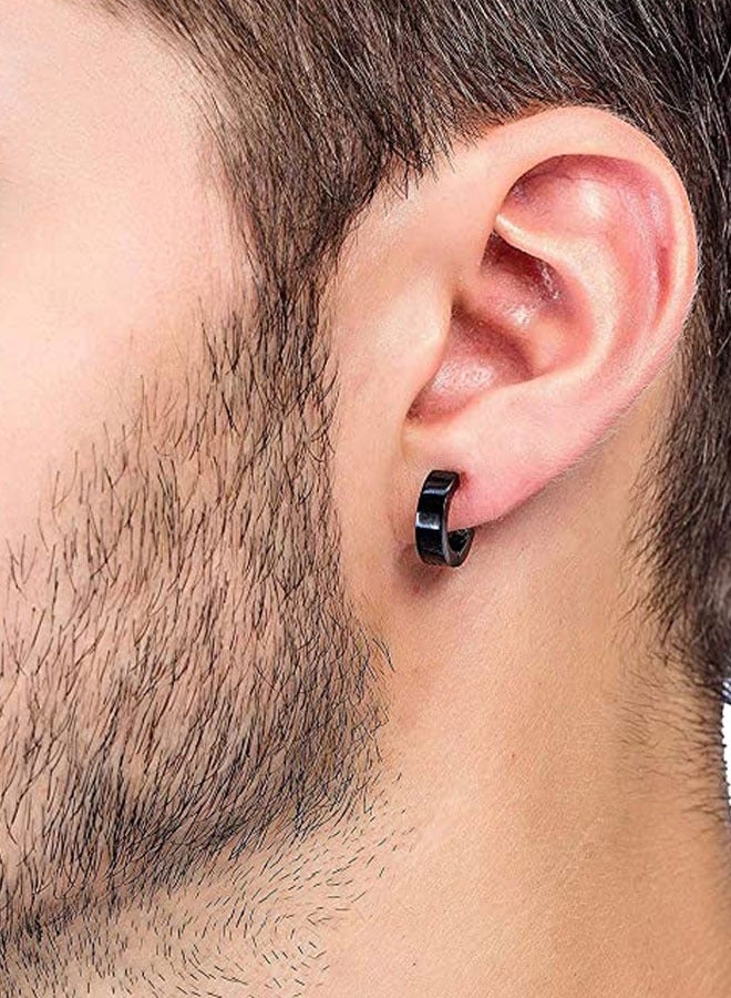 وهاواي 12 Pairs 316L Surgical Stainless Steel Stud Earrings Set for Women Mens Small Hoop Earrings Hypoallergenic Tunnel Punk Style Round Ear Piercing Jewelry(Black Silver) - Image 4