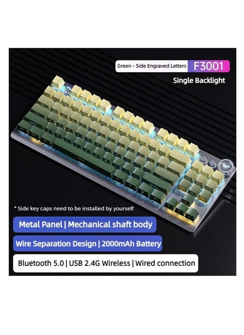 AULA F3001 Wireless 2.4G Bluetooth Keyboard 3-mode Mechanical Gaming Office Keyboards 87 Keys With Media Knob