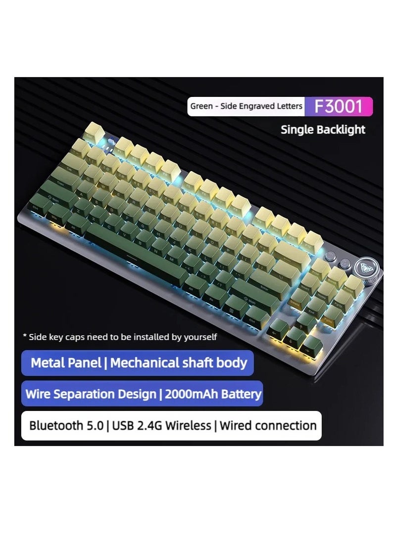 Generic - AULA F3001 Wireless 2.4G Bluetooth Keyboard 3-mode Mechanical Gaming Office Keyboards 87 Keys With Media Knob - Image 1