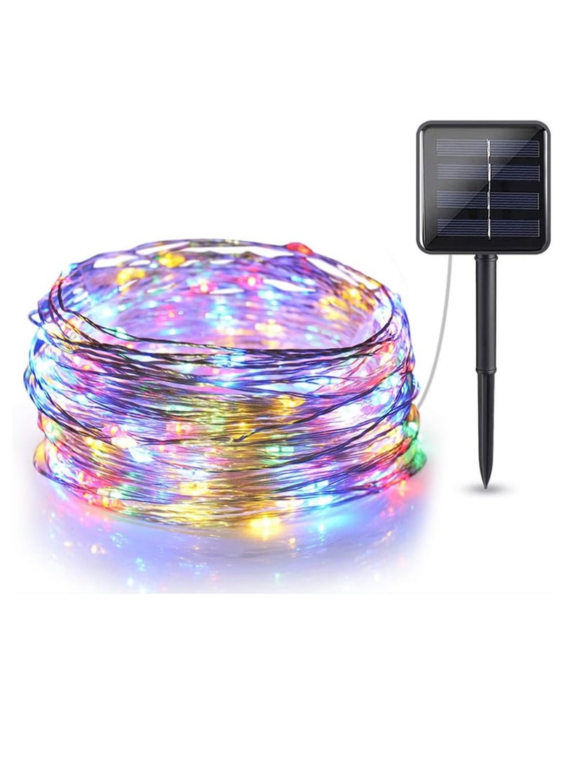 PAMEER Solar Powered Fairy String Lights 10Mtr 100 LEDs Strip for Christmas EID Ramadan Diwali Wedding Birthday Party Home Decoration Waterproof with 8 Modes Changing Button at Solar Panel Multicolor - Image 1