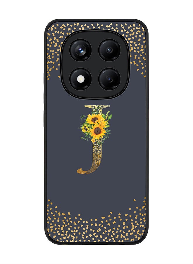 Stylizedd For Xiaomi Redmi Note 14 Pro 4G 4G Case,Slim fit Camera Protection, Shockproof Thin Phone cover  - Custom Floral Monogram - J  (Grey ) - Image 1