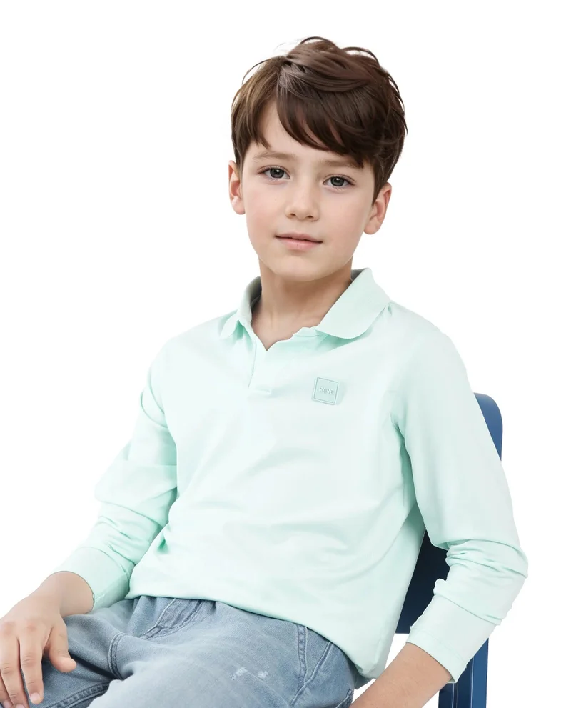 Rare Ones Rare Ones Kids Flit Pastel Green Cotton Poly Full Sleeve Regular Collar Solid Polo