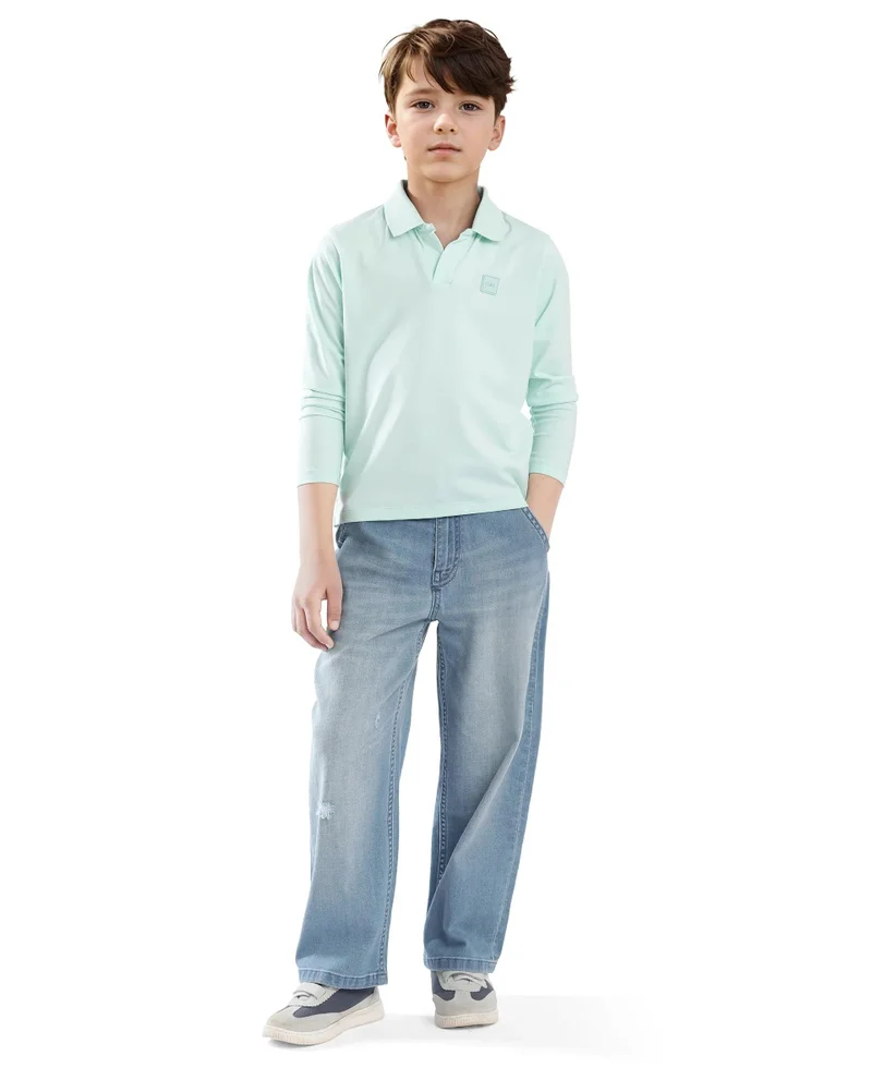 Rare Ones Rare Ones Kids Flit Pastel Green Cotton Poly Full Sleeve Regular Collar Solid Polo