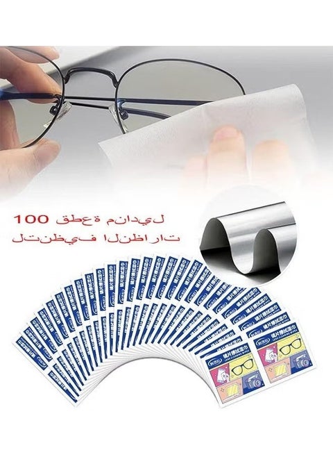 100 قطعة مناديل العدسة ، مناديل للنظارات ، عدسات الكاميرا ، الهواتف المحمولة ، الكمبيوتر المحمول ، ملفوفة بشكل فردي يمكن التخلص منها في أكياس