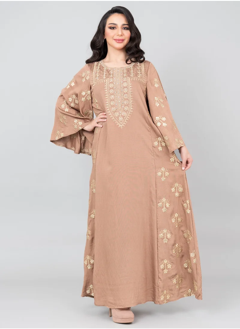 IKKXA Radiant Embroidered Jalabiya IK1019 Brown