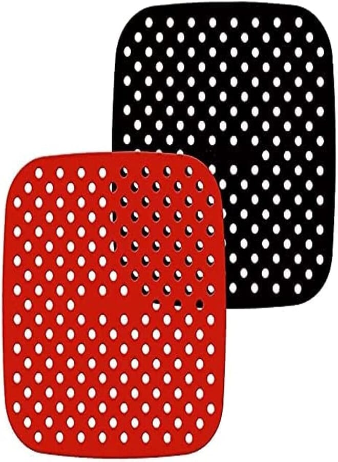 FASHION MANIA Square Silicone Air Fryer Liners (8.5 inch 2pc-Black and Red) Reusable Air Fryer Liners, Non-Stick Silicone Liners