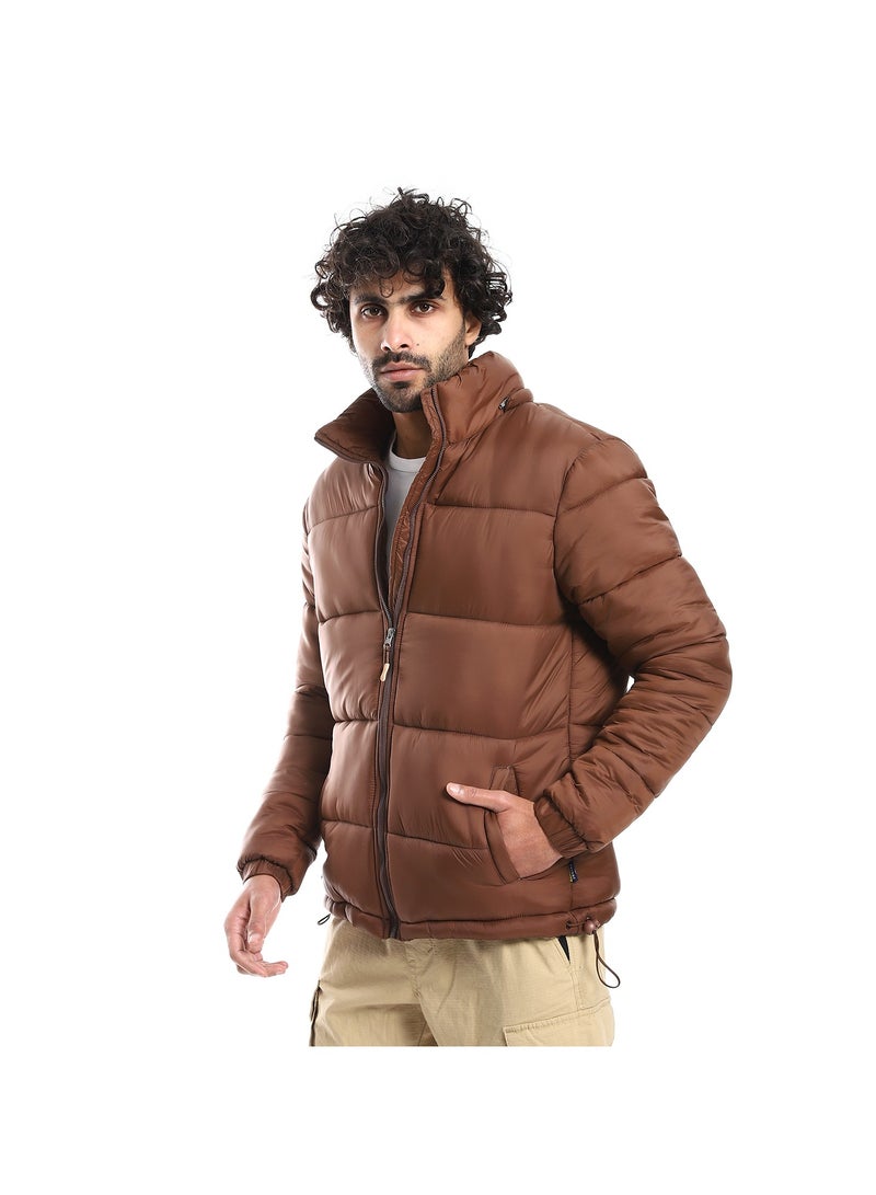 Pavone Zipper Closure Hooded Neck Puffer Jacket - Chocolate Brown - Image 2