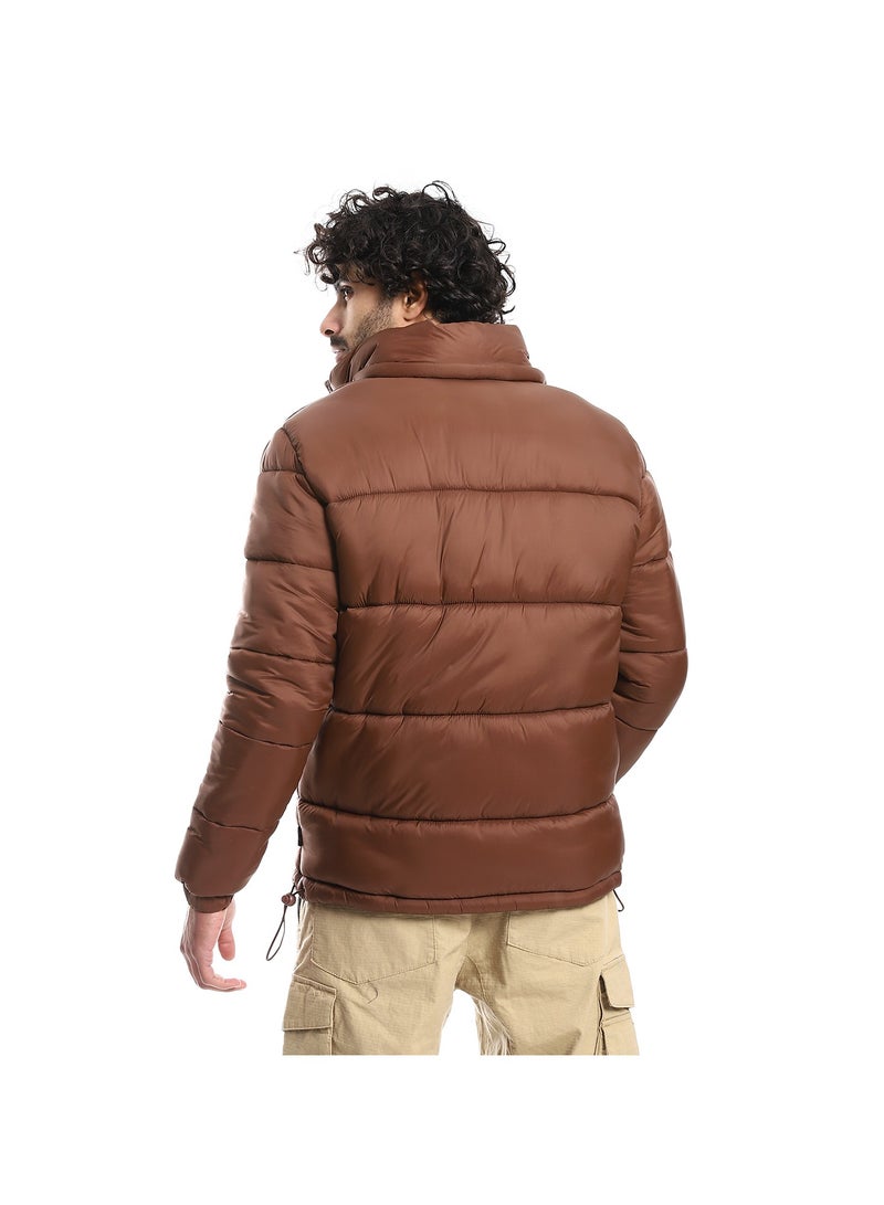 Pavone Zipper Closure Hooded Neck Puffer Jacket - Chocolate Brown - Image 3