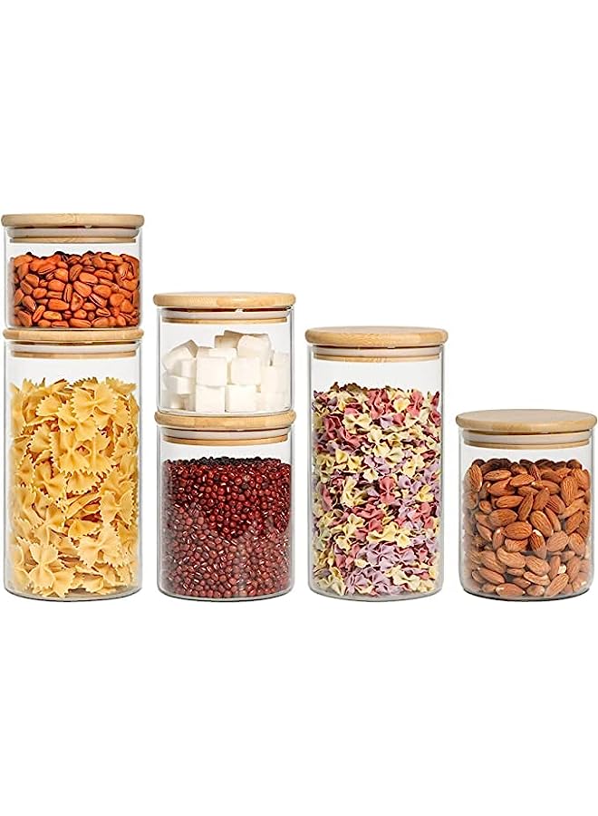 erorex Glass Jars with Bamboo Lids Set of 6 - Clear Glass Food Storage Containers, Glass Containers with Bamboo Lids - Stackable Kitchen Canisters for Candy, Rice, Cookie, Sugar,Pasta (6 pcs) - Image 1