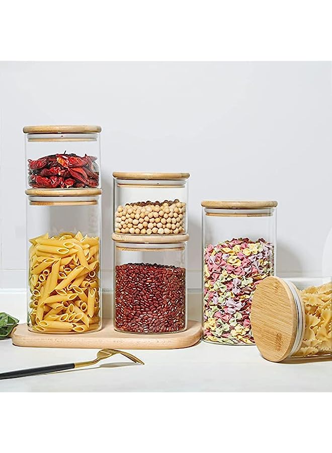erorex Glass Jars with Bamboo Lids Set of 6 - Clear Glass Food Storage Containers, Glass Containers with Bamboo Lids - Stackable Kitchen Canisters for Candy, Rice, Cookie, Sugar,Pasta (6 pcs) - Image 2