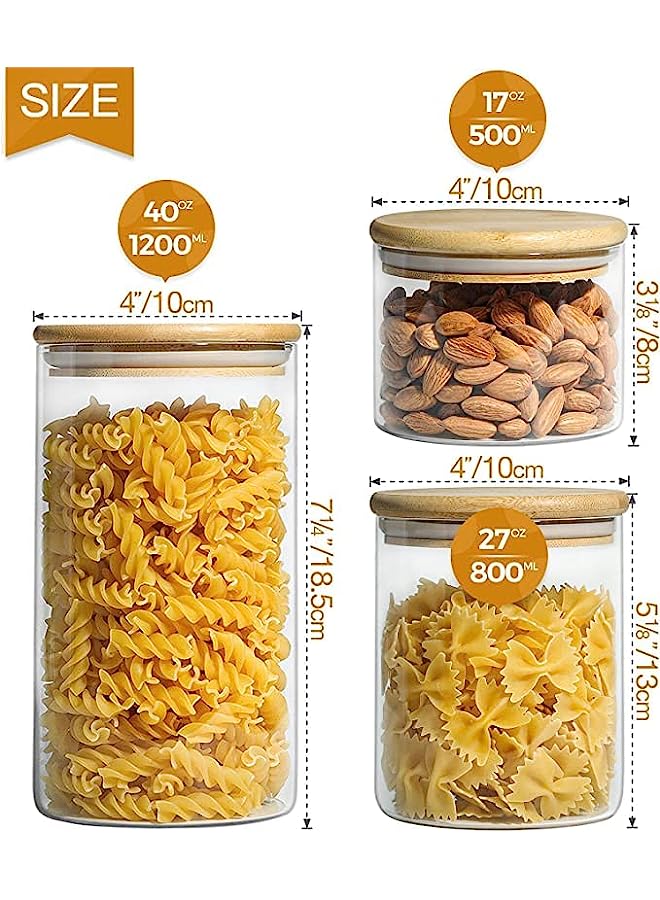 erorex Glass Jars with Bamboo Lids Set of 6 - Clear Glass Food Storage Containers, Glass Containers with Bamboo Lids - Stackable Kitchen Canisters for Candy, Rice, Cookie, Sugar,Pasta (6 pcs) - Image 3