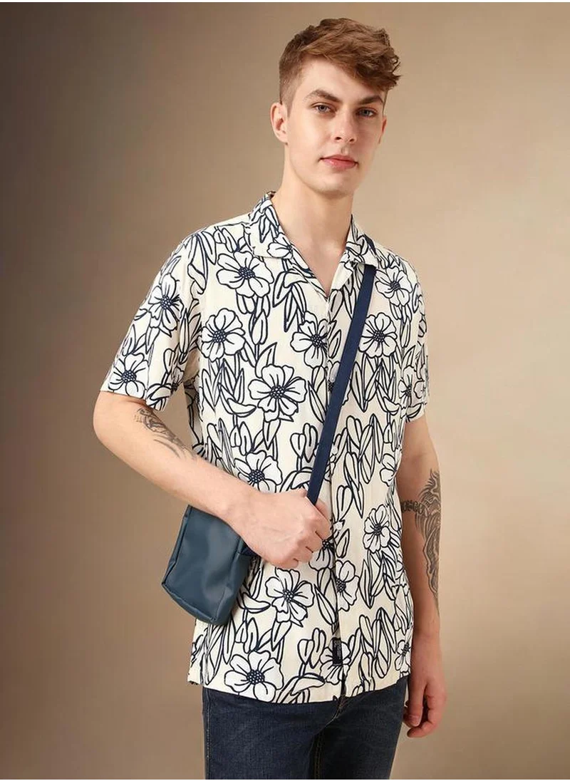 دينيس لينغو Men's Multicoloured Rayon Printed Button Down Relaxed Fit Shirt