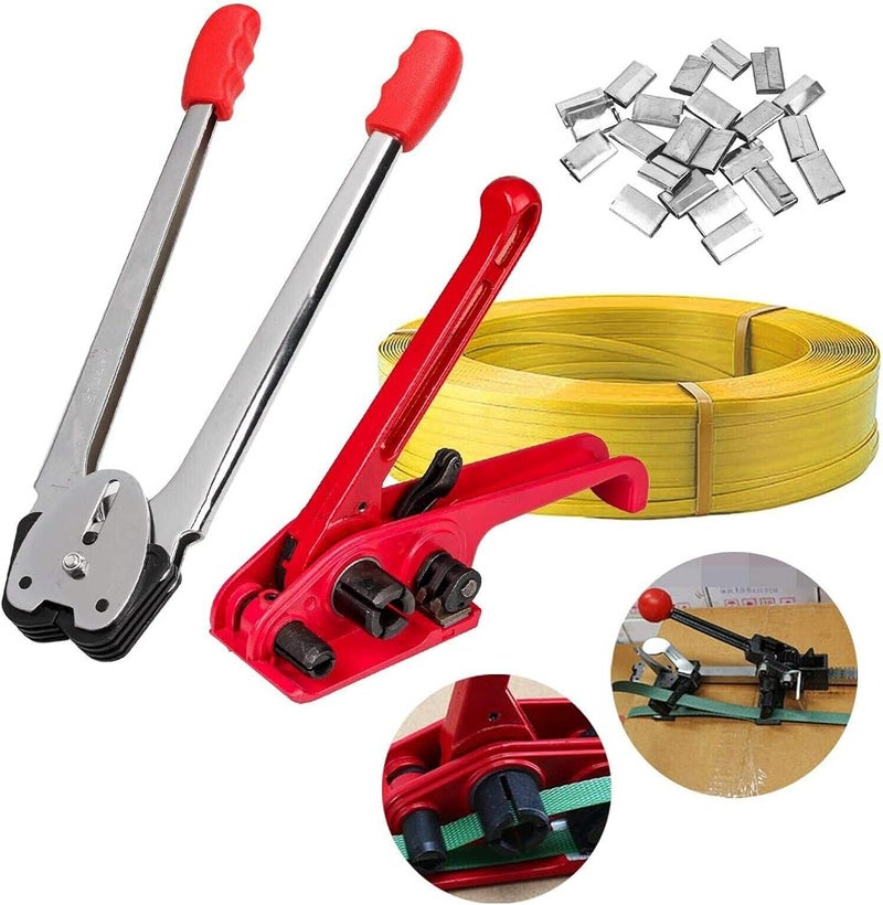 Palmarosa Heavy Duty Manual 4 in 1 PET/PP Manual Strapping Tools Packing Machine Set Tensioner & Sealer 100m Packing Belt - Image 1