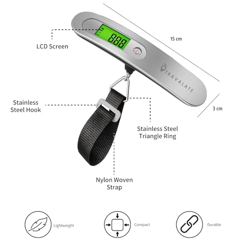 TRAVALATE Digital Luggage Weighing Scale with Backlit LCD Display | Portable and Accurate Travel Weight Scale with One-Touch Measurement & Strong Strap | Up to 50kg Capacity – Silver - Image 4