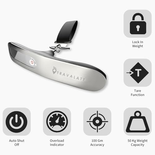 TRAVALATE Digital Luggage Weighing Scale with Backlit LCD Display | Portable and Accurate Travel Weight Scale with One-Touch Measurement & Strong Strap | Up to 50kg Capacity – Silver - Image 5