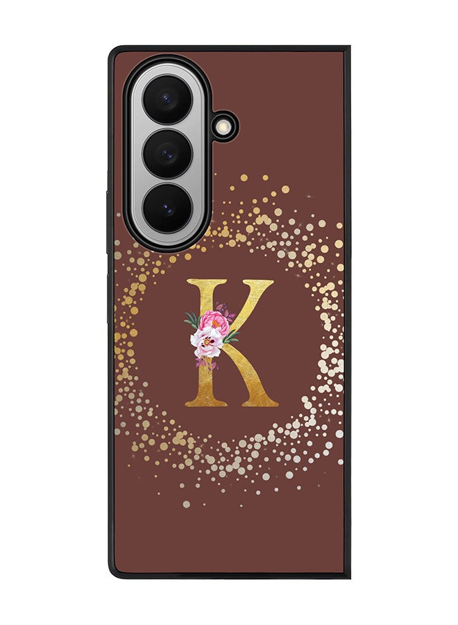 Stylizedd For Samsung Galaxy Z Fold7 Case,Slim fit Camera Protection, Shockproof Thin Phone cover  - Custom Monogram Floral - K  (Brown )