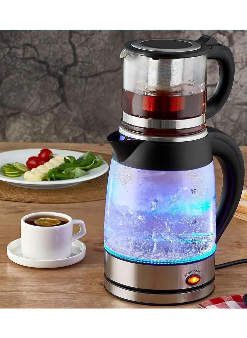 Generic - Electric Tea Maker Kettle 1.7L with High Borosilicate Glass with Blue LED Display, Auto Shut-Off & Boil-Dry Protection – Glass Teapot Kettle with Infuser for Tea, Coffee & Hot Water - Image 1