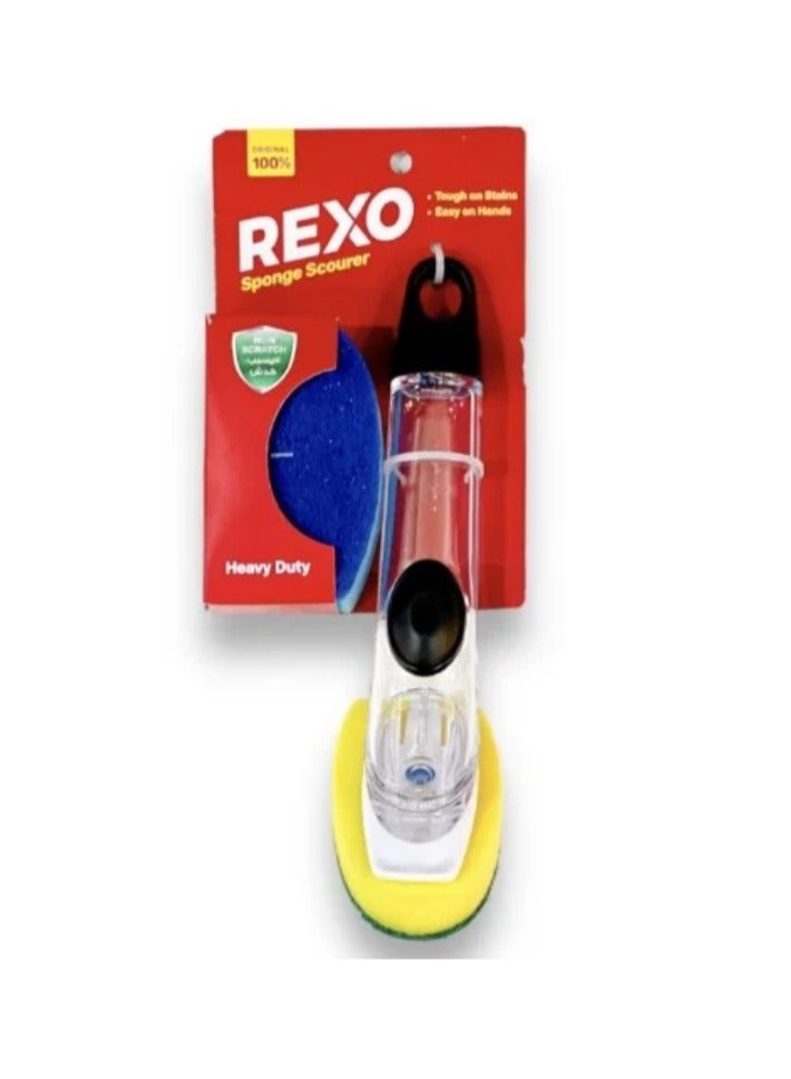 ركسو إسفنجة ريكسو لتنظيف الأسطح بمقبض موزع الصابون - فرشاة تنظيف شديدة التحمل
