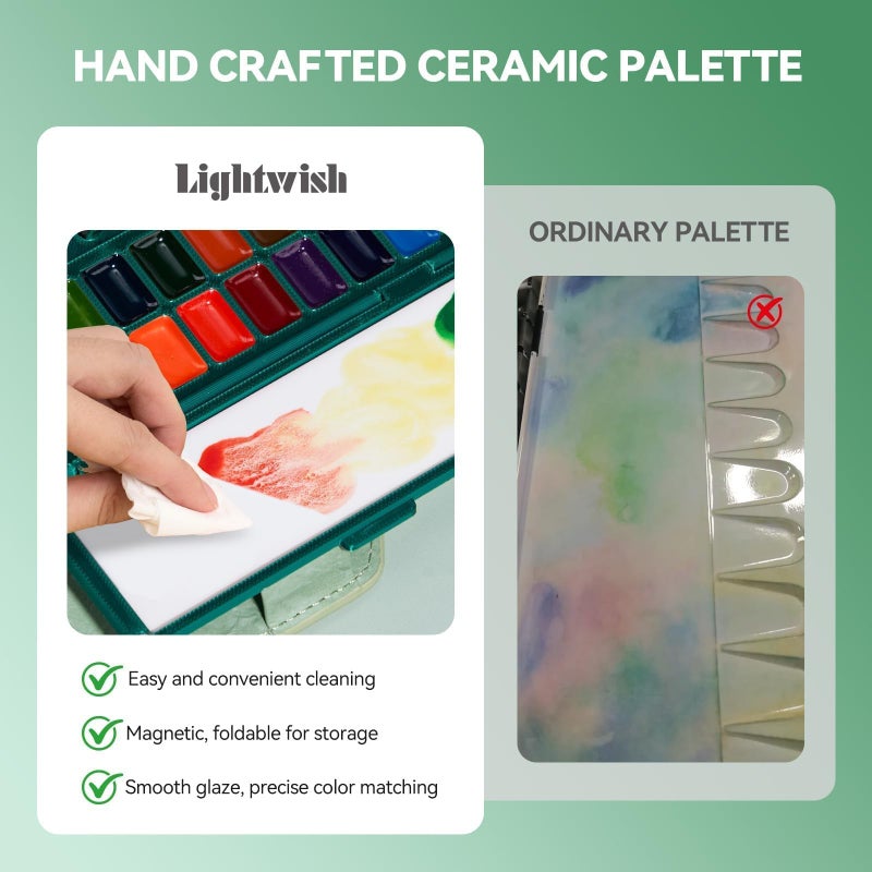 Lightwish Portable Watercolor Sketchbook Set - 100% Cotton 5.1x3.0 Inch Hot Press 20 Sheets Binder Art Journal with 18-Well Ceramic Paint Palette & Travel Watercolor Brushes for Artists Outdoor Painting - Image 3