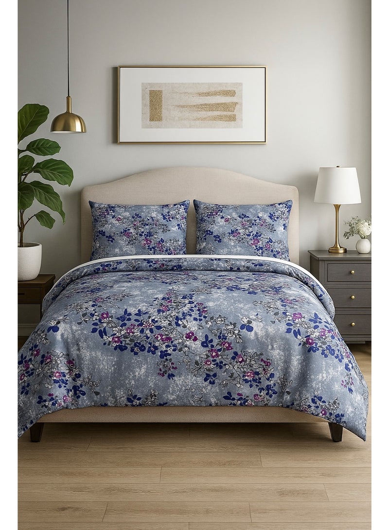 طقم ملاءات سرير مسطحة من 3 قطع بنقشة زهور، مقاس كينج، طقم أغطية وسائد يتضمن ملاءة سرير واحدة ووسادتين - Image 2