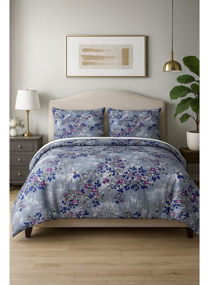 طقم ملاءات سرير مسطحة من 3 قطع بنقشة زهور، مقاس كينج، طقم أغطية وسائد يتضمن ملاءة سرير واحدة ووسادتين - Image 1