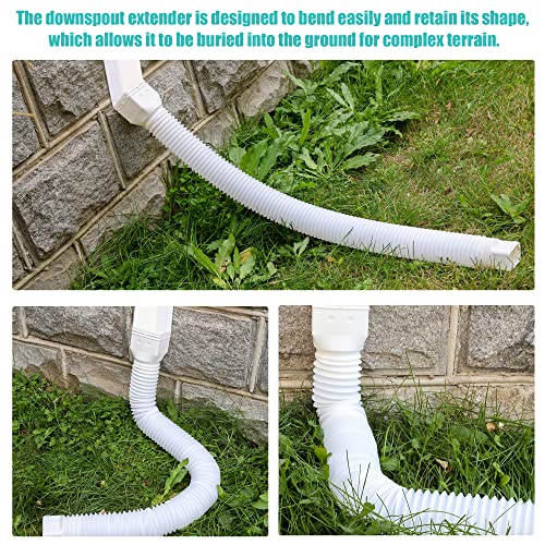 PXCAYFF 2 Pack Rain Gutter Downspout Extensions Flexible,Downspout Extender Diverter Extendable from 21" to 58". Drain Pipe Connector Extendable for Most Residential Downspouts (White) - Image 5