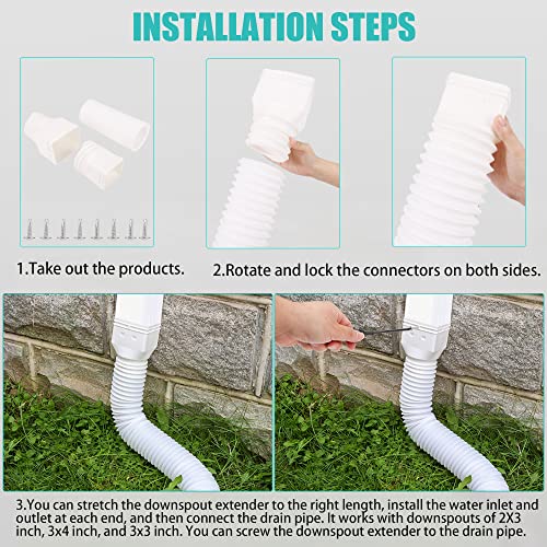 PXCAYFF 2 Pack Rain Gutter Downspout Extensions Flexible,Downspout Extender Diverter Extendable from 21" to 58". Drain Pipe Connector Extendable for Most Residential Downspouts (White) - Image 4