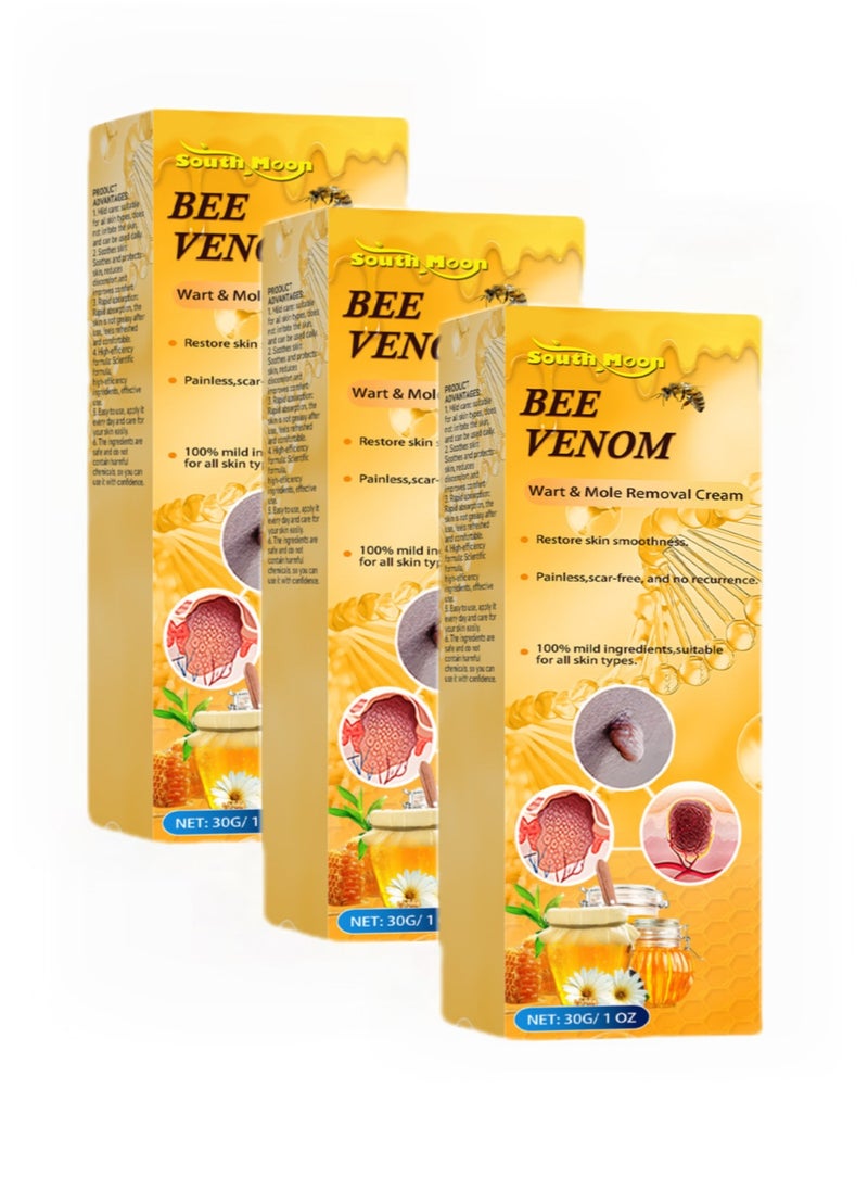 3-pack Bee Venom Wart Removal Cream, Improves Pimples, Moles and Repairs Skin 30ml*3
