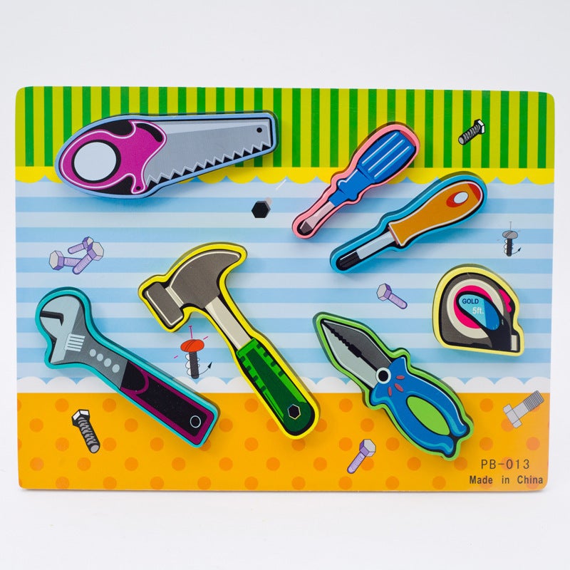 Wooden Three-Dimensional Jigsaw Puzzle Panel Animal Traffic Vegetable Fruit Hand-Scratch Board Baby Early Education Educational Toys - Image 1