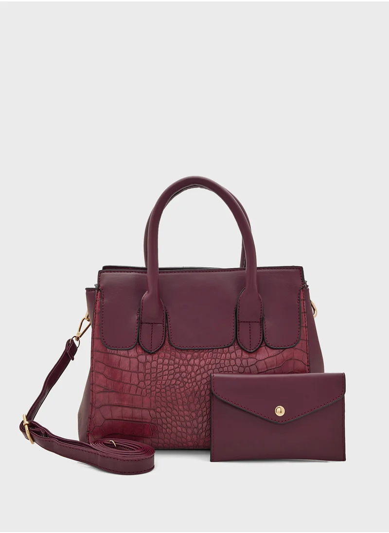 ELLA 2 In 1 Croc Satchel Bag With Pouch Set