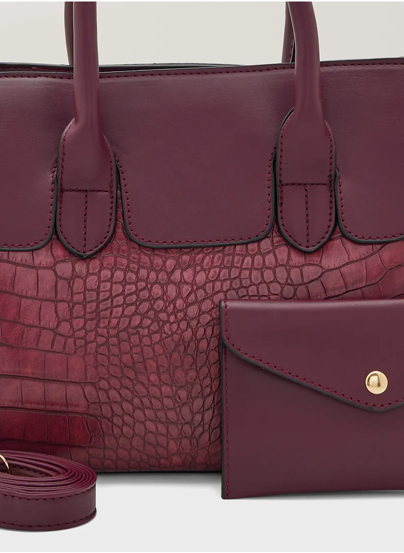 ايلا 2 In 1 Croc Satchel Bag With Pouch Set