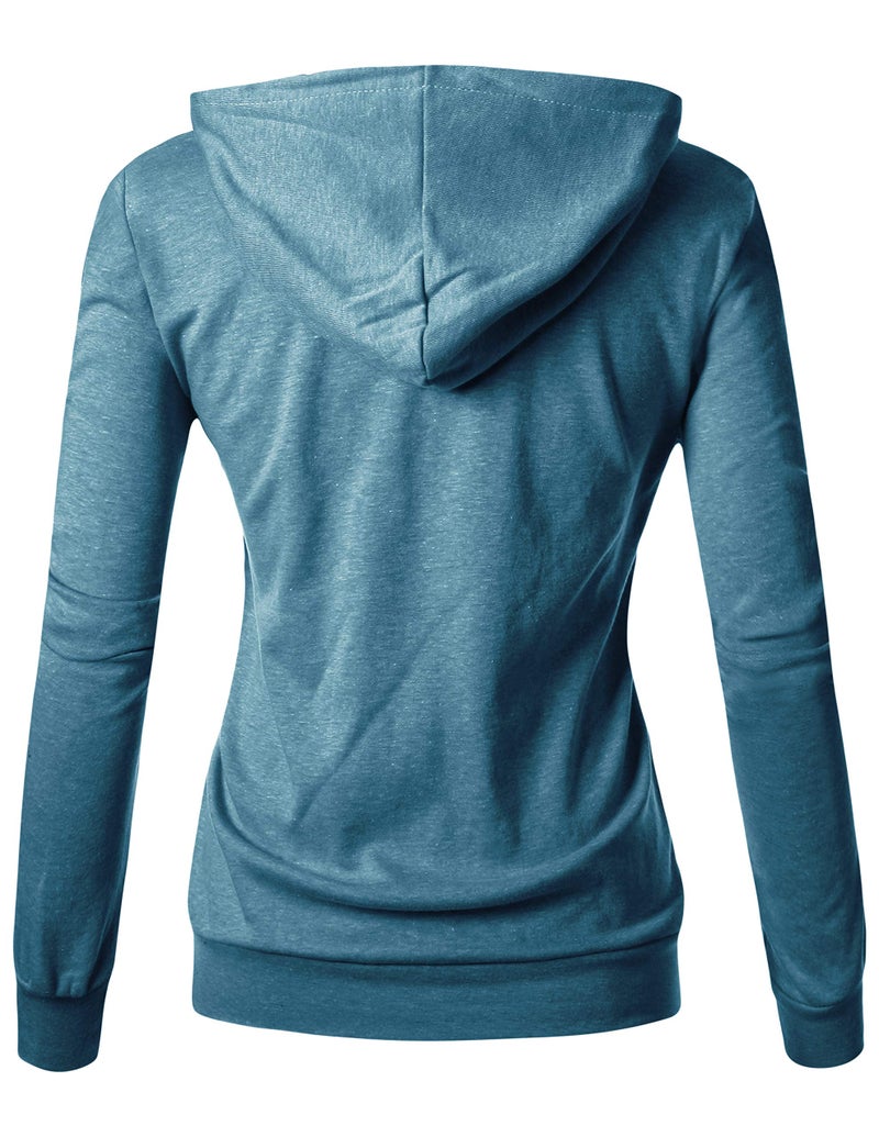 GIVON Womens Casual Zip Up Hoodie Cotton Blend Soft Fabric Basic Layering Hooded Jacket with Kangaroo Pocket / DCF200-SKYBLUE-M - Image 5