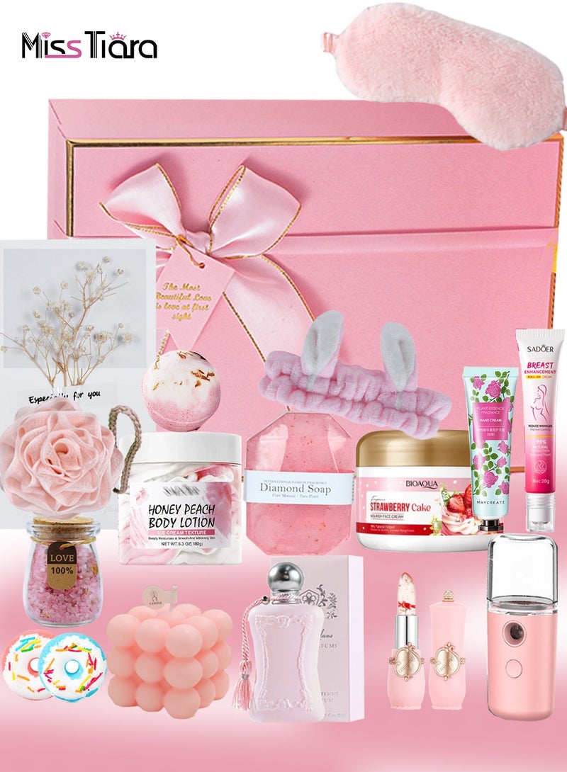مس تيارا سلال هدايا للنساء - مجموعة صندوق هدايا عيد الميلاد تحتوي على 18 قطعة هدايا ملهمة، وحزم علاج سبا مريحة للنساء، والصداقة، وهدايا الصديقات - Image 1