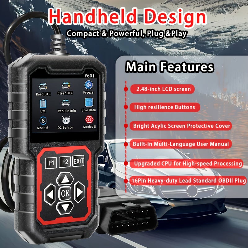 V601 OBD2 Scanner Black Car Fault Code Reader Diagnostic Tool Quick Check Engine Code Reader For All Vehicles From 1996 And Above Color Screen Data Stream O2 Test Vehicle Information I M Readiness - Image 3