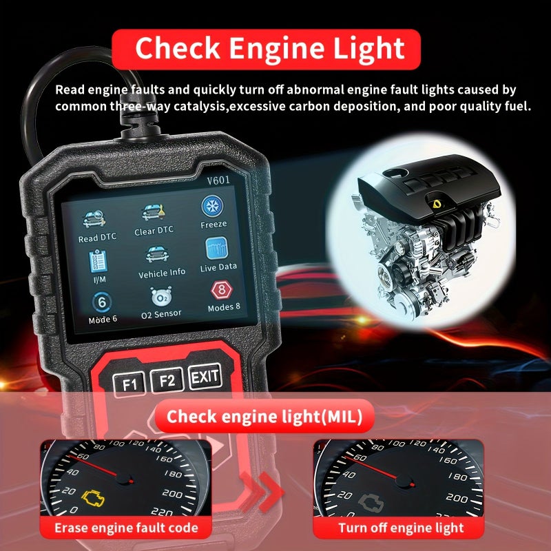V601 OBD2 Scanner Black Car Fault Code Reader Diagnostic Tool Quick Check Engine Code Reader For All Vehicles From 1996 And Above Color Screen Data Stream O2 Test Vehicle Information I M Readiness - Image 5