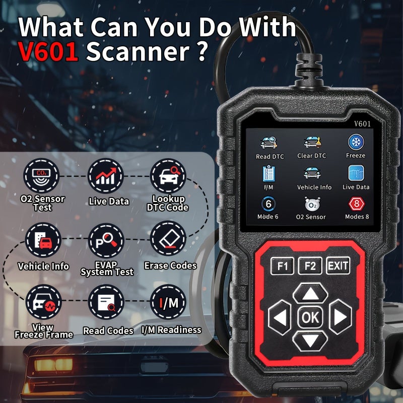 V601 OBD2 Scanner Black Car Fault Code Reader Diagnostic Tool Quick Check Engine Code Reader For All Vehicles From 1996 And Above Color Screen Data Stream O2 Test Vehicle Information I M Readiness - Image 4
