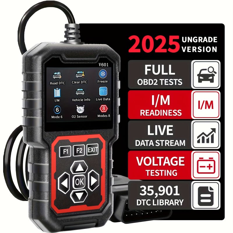 V601 OBD2 Scanner Black Car Fault Code Reader Diagnostic Tool Quick Check Engine Code Reader For All Vehicles From 1996 And Above Color Screen Data Stream O2 Test Vehicle Information I M Readiness - Image 1