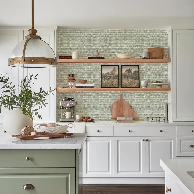 Simon&Siff Green Textured Grasscloth Peel and Stick Wallpaper 17.7"x118" Neutral Faux Grassweave Wallpaper Waterproof Self Adhesive Removable Wallpaper Mural for Home Decor Bedroom Kitchen Cabinet - Image 5
