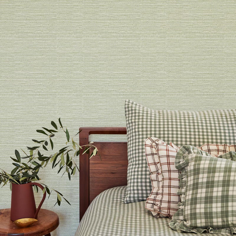 Simon&Siff Green Textured Grasscloth Peel and Stick Wallpaper 17.7"x118" Neutral Faux Grassweave Wallpaper Waterproof Self Adhesive Removable Wallpaper Mural for Home Decor Bedroom Kitchen Cabinet - Image 3