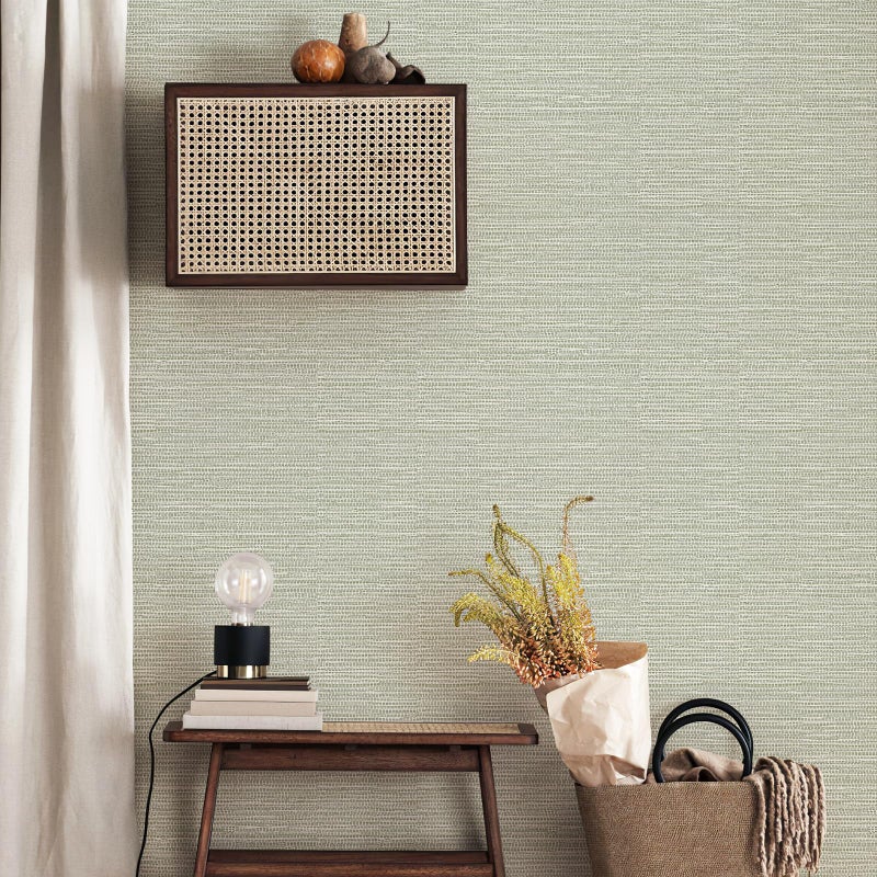 Simon&Siff Green Textured Grasscloth Peel and Stick Wallpaper 17.7"x118" Neutral Faux Grassweave Wallpaper Waterproof Self Adhesive Removable Wallpaper Mural for Home Decor Bedroom Kitchen Cabinet - Image 2