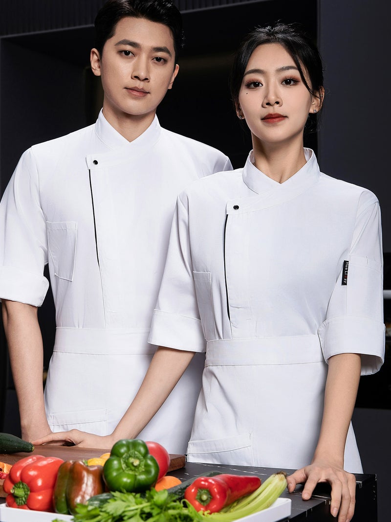 High-End Chef Work Clothes Men'S Three-Quarter Sleeves Catering El Restaurant Restaurant Baking Mid-Sleeve Long-Sleeved Kitchen Clothing - Image 2