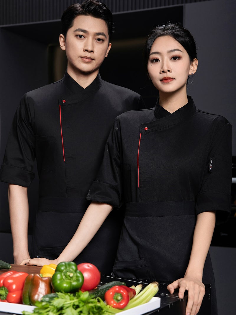 High-End Chef Work Clothes Men'S Three-Quarter Sleeves Catering El Restaurant Restaurant Baking Mid-Sleeve Long-Sleeved Kitchen Clothing - Image 4
