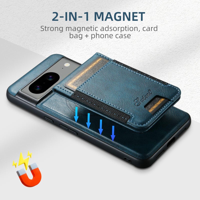 Suteni For Google Pixel 10 Pro Xl H17 Oil Eax Leather Detachable Wallet Phone Case(Blue) - Image 2