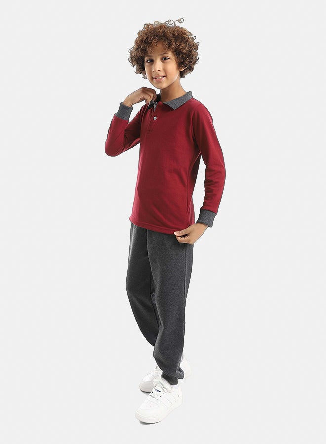 Red Circle Long Sleeve Polo Set & Pants Kids Unisex - Image 2